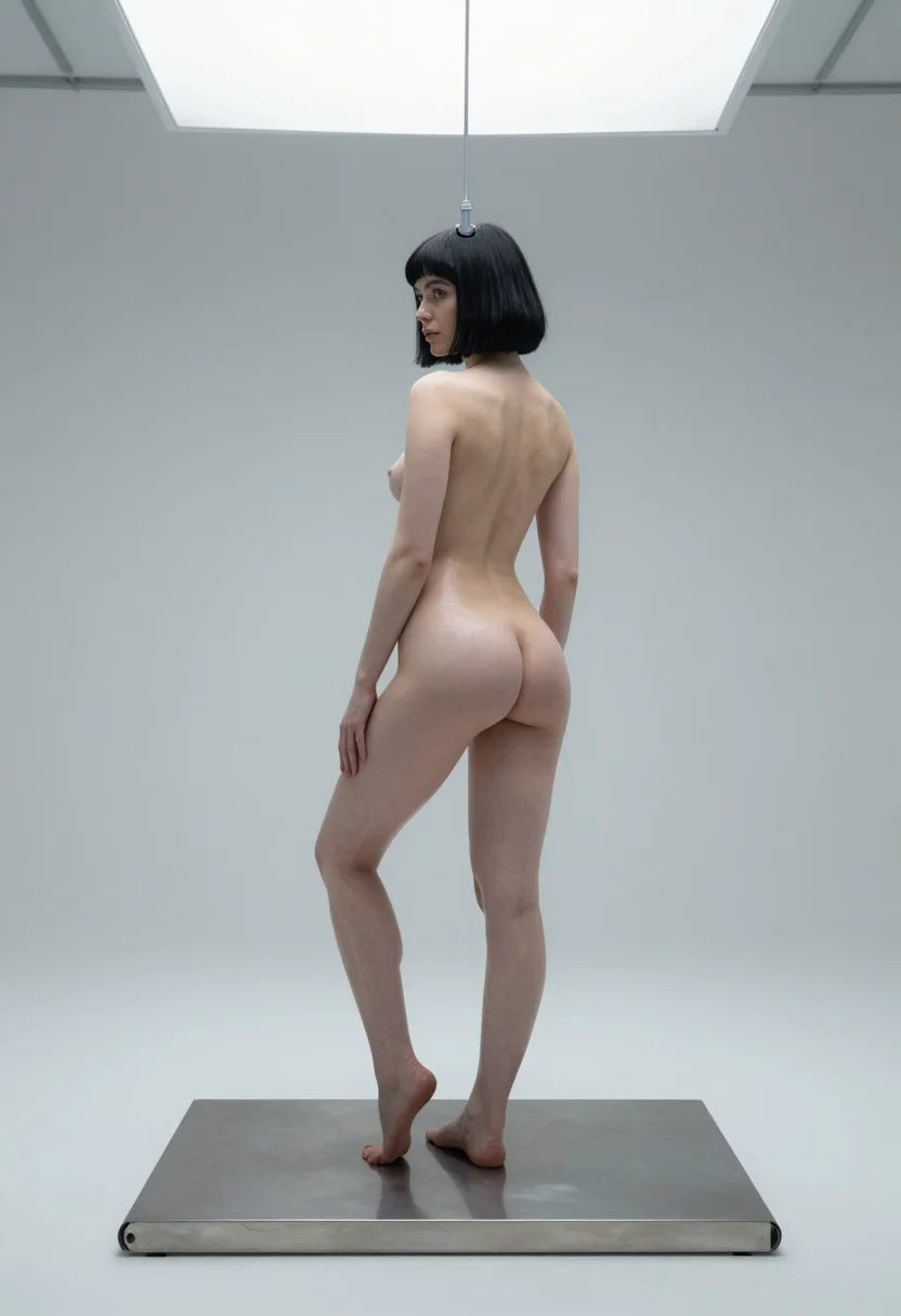AI android assembly sample — photograph of a grown woman, Western-European, with cool por
