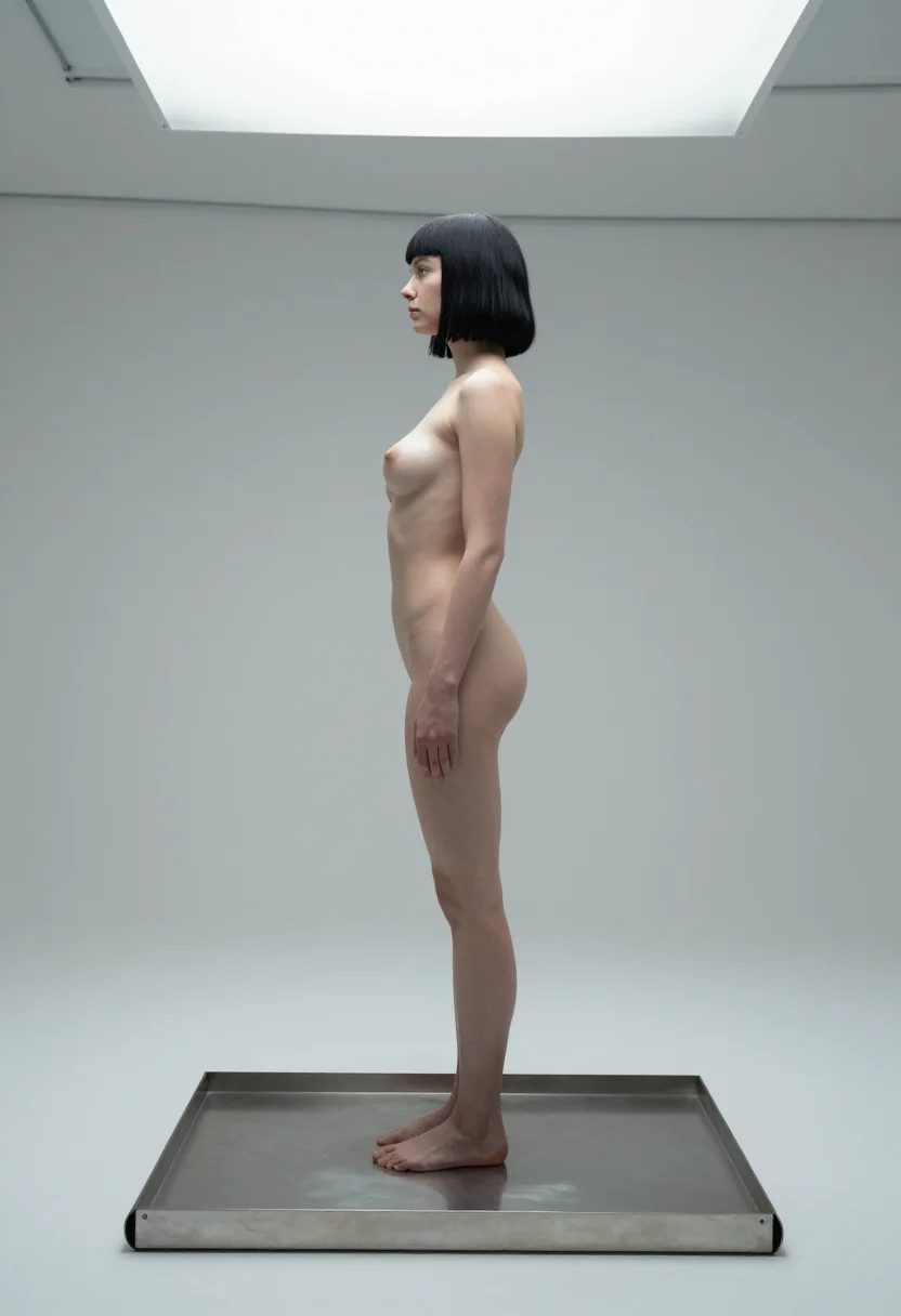 AI android assembly sample — photograph of a grown woman, Western-European, with cool por