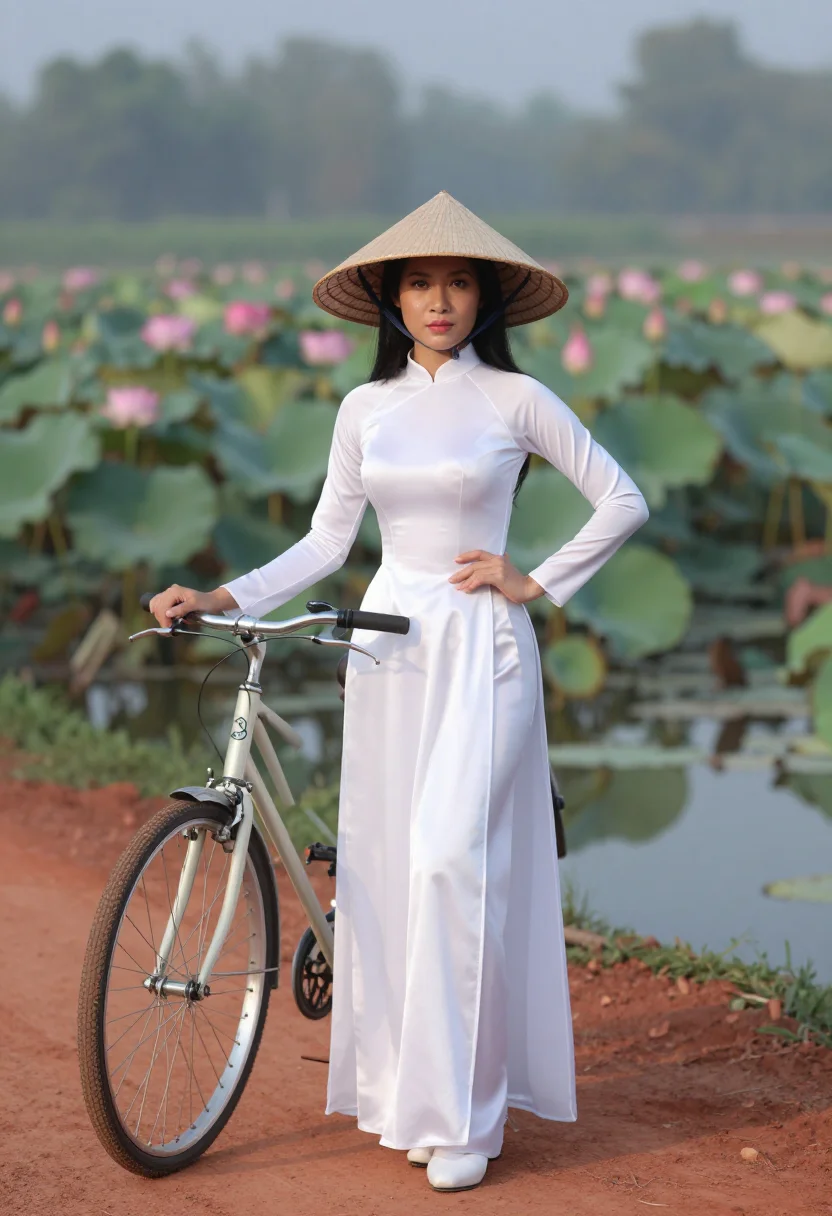 AI ao dai sample — photograph of a grown woman, Vietnamese, with pale golden sk