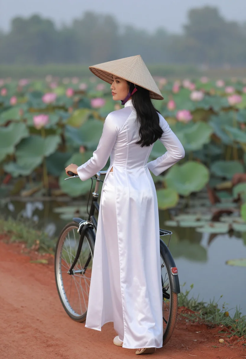 AI ao dai sample — photograph of a grown woman, Vietnamese, with pale golden sk