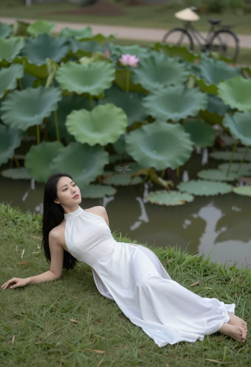 AI ao dai sample — photograph of a grown woman, Vietnamese, with pale golden sk
