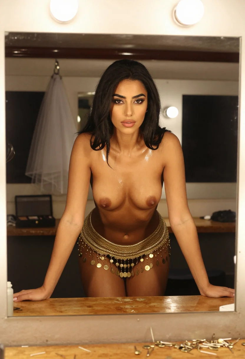 AI cairo cabaret sample — photograph of a grown woman, Egyptian, with warm olive skin,