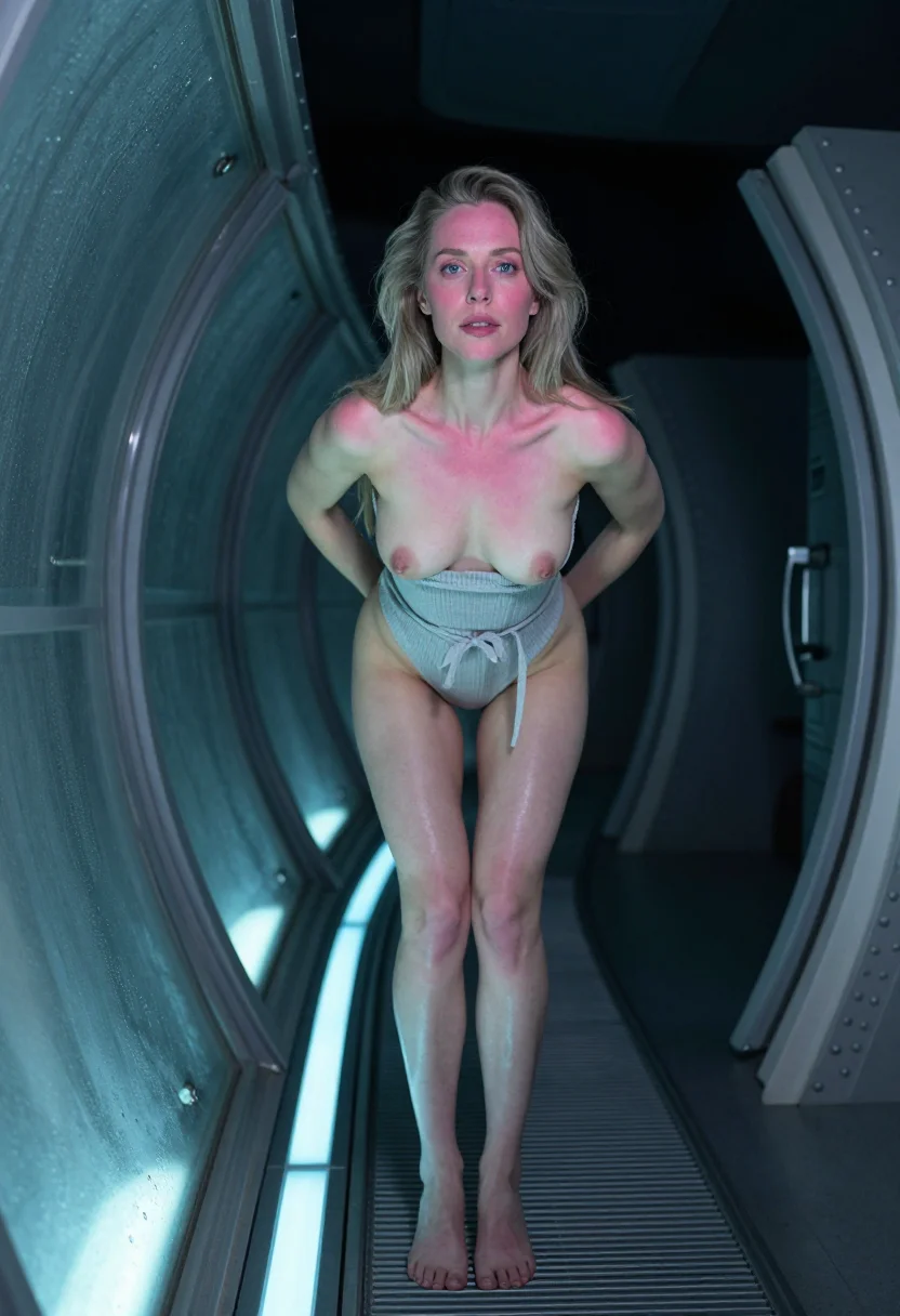 AI cryo pod sample — photograph of a grown woman, Northern-European, with fair sk