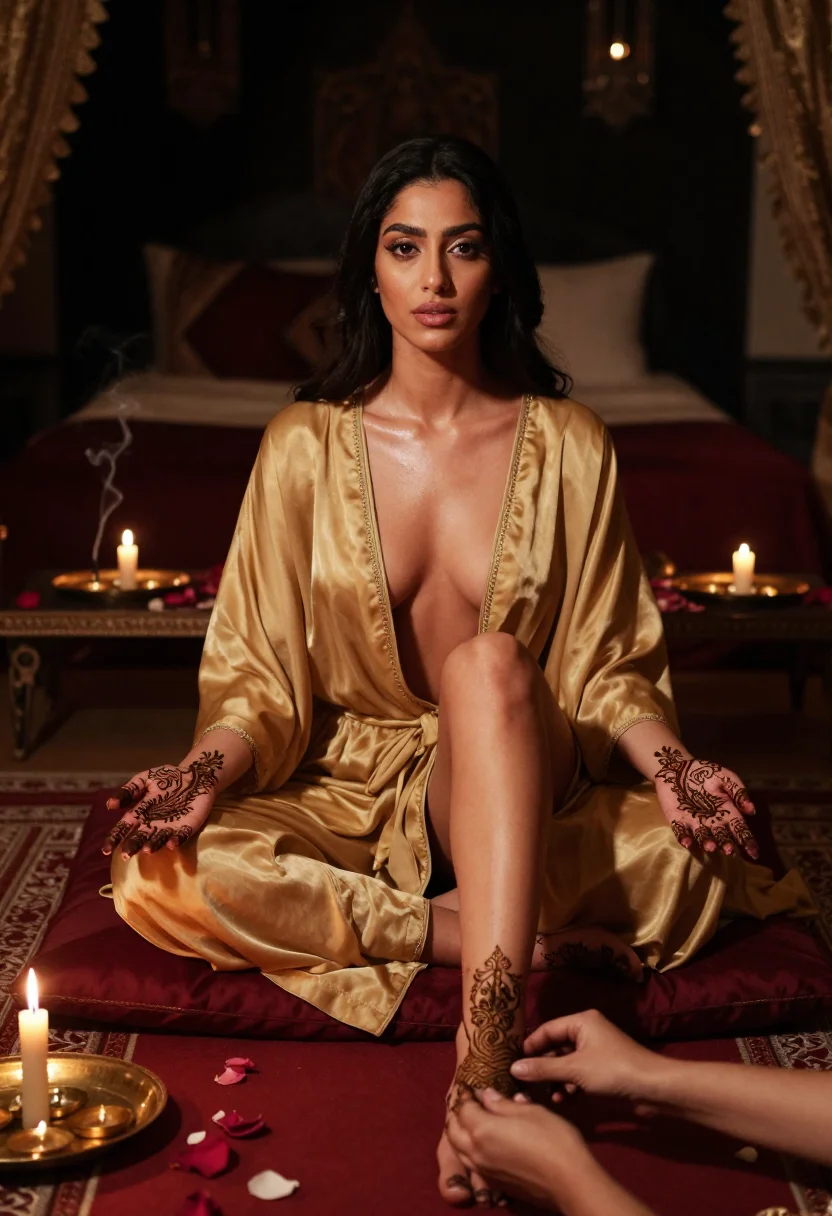 AI henna night sample — portrait of a woman, three-quarter seated portrait of an Ara