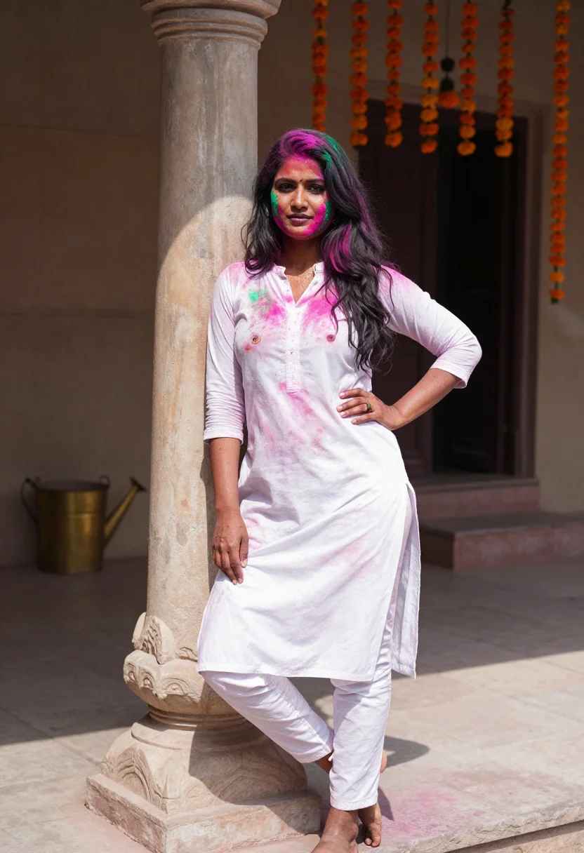 AI holi sample — portrait of a woman, full-length portrait of an Indian woman