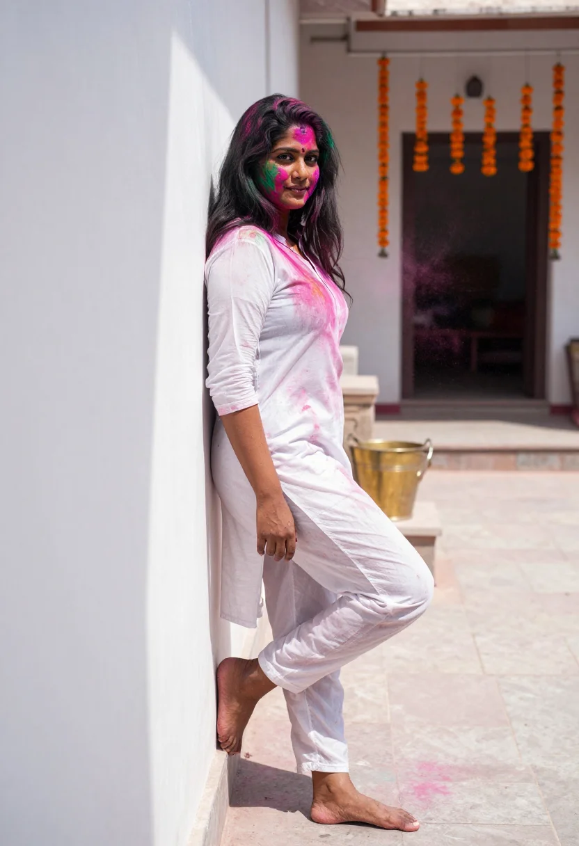 AI holi sample — portrait of a woman, full-length portrait of an Indian woman