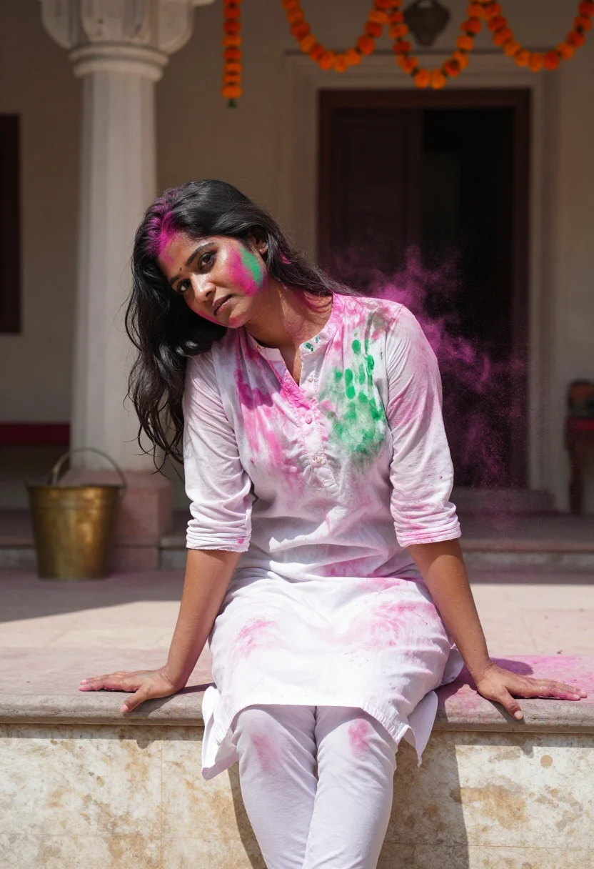 AI holi sample — portrait of a woman, full-length portrait of an Indian woman