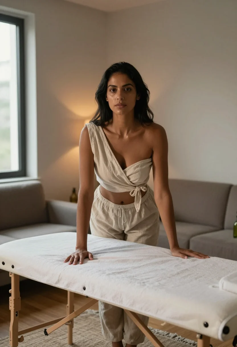 AI home massage sample — portrait of a woman, three-quarter-length portrait of a Braz