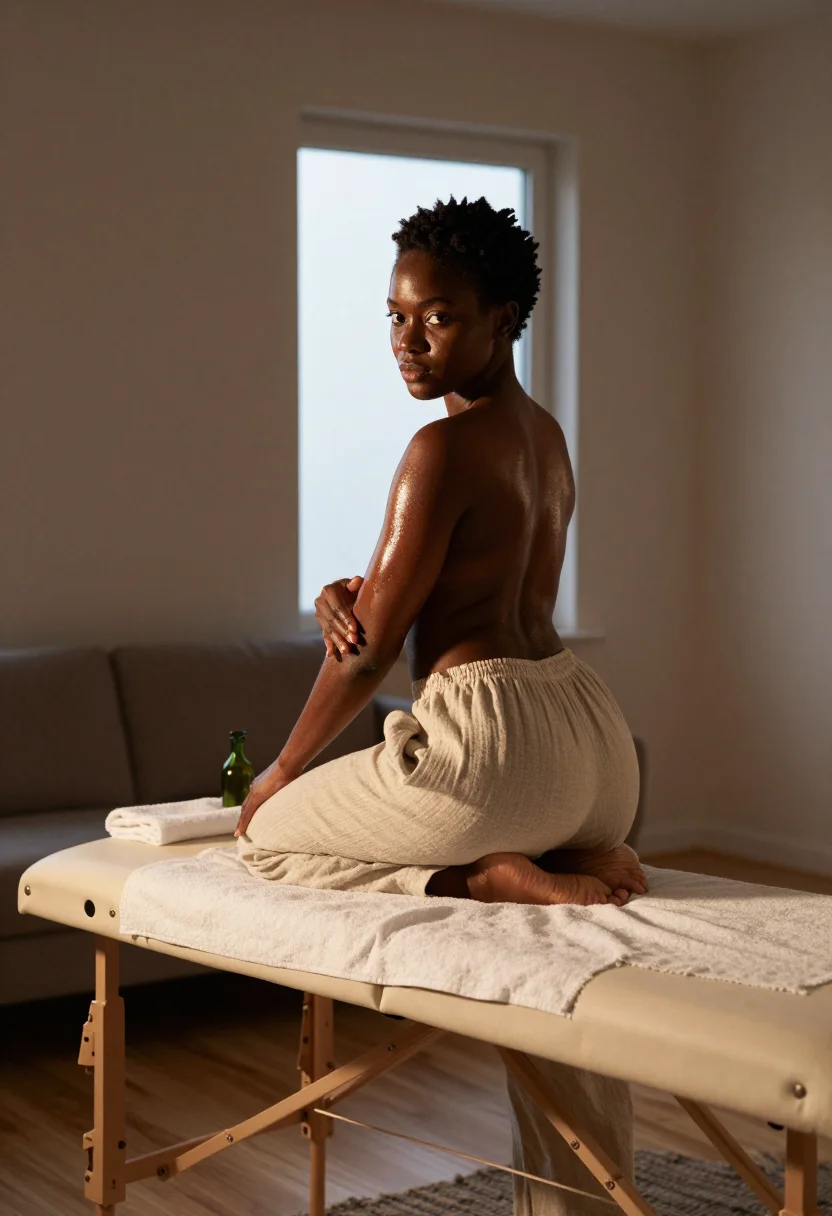 AI home massage sample — portrait of a woman, three-quarter-length portrait of a Nige