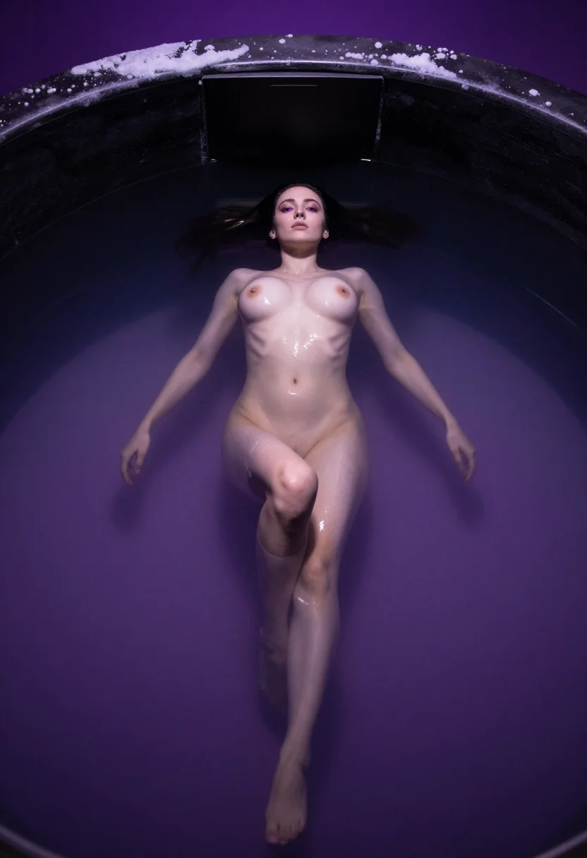 AI ice bath sample — muse floating in the violet-water float tank