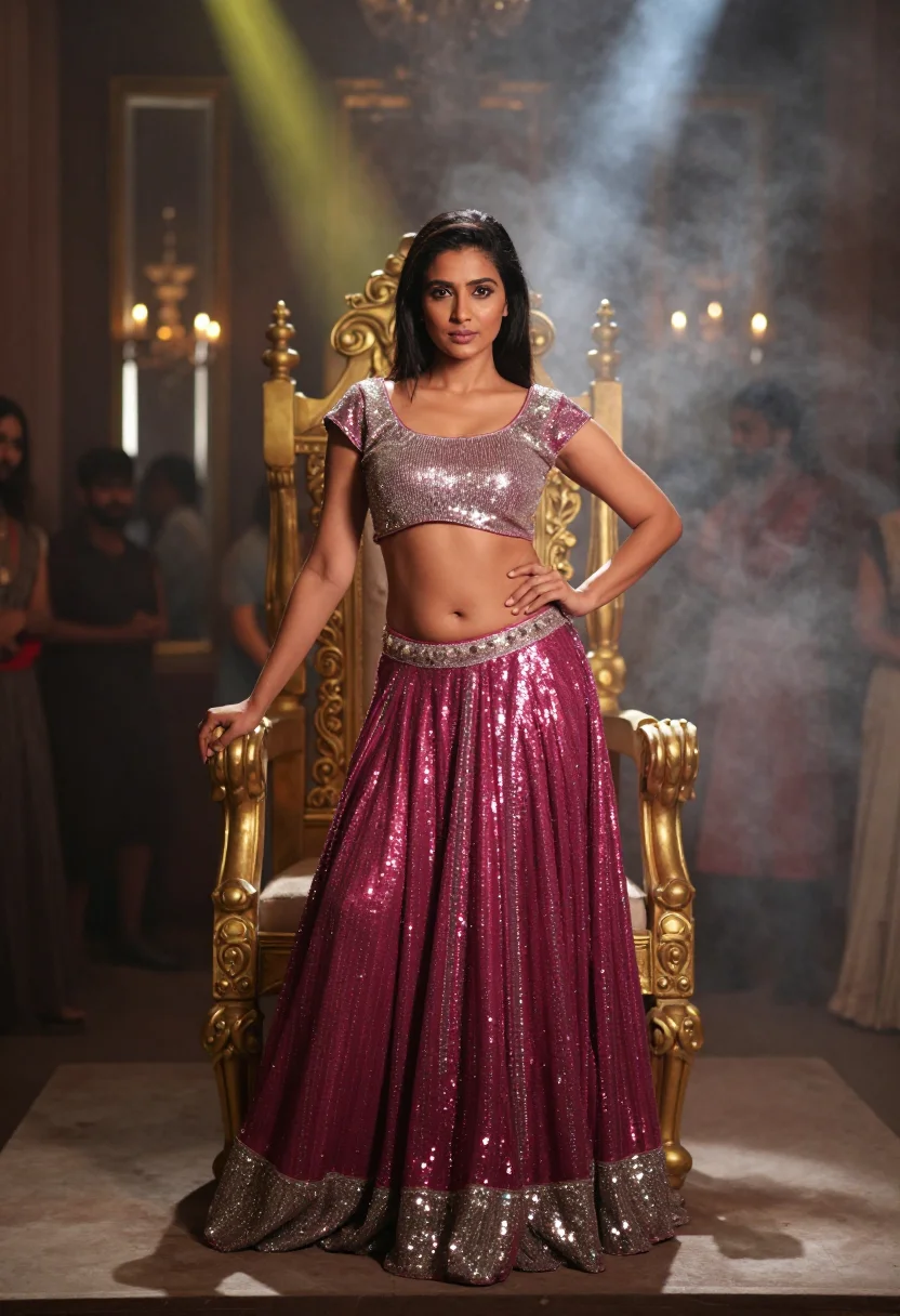 AI item song sample — photograph of a grown woman, South-Asian, with a warm bronze