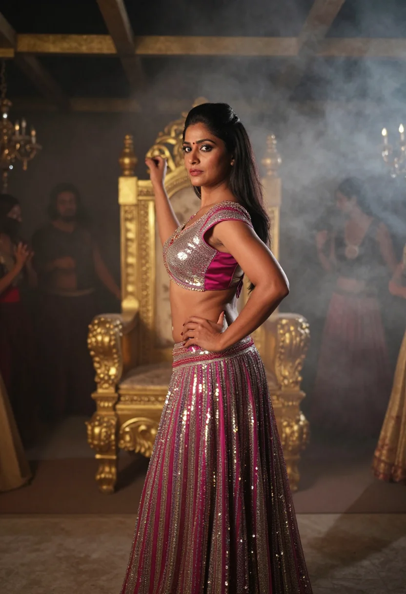 AI item song sample — photograph of a grown woman, South-Asian, with a warm bronze