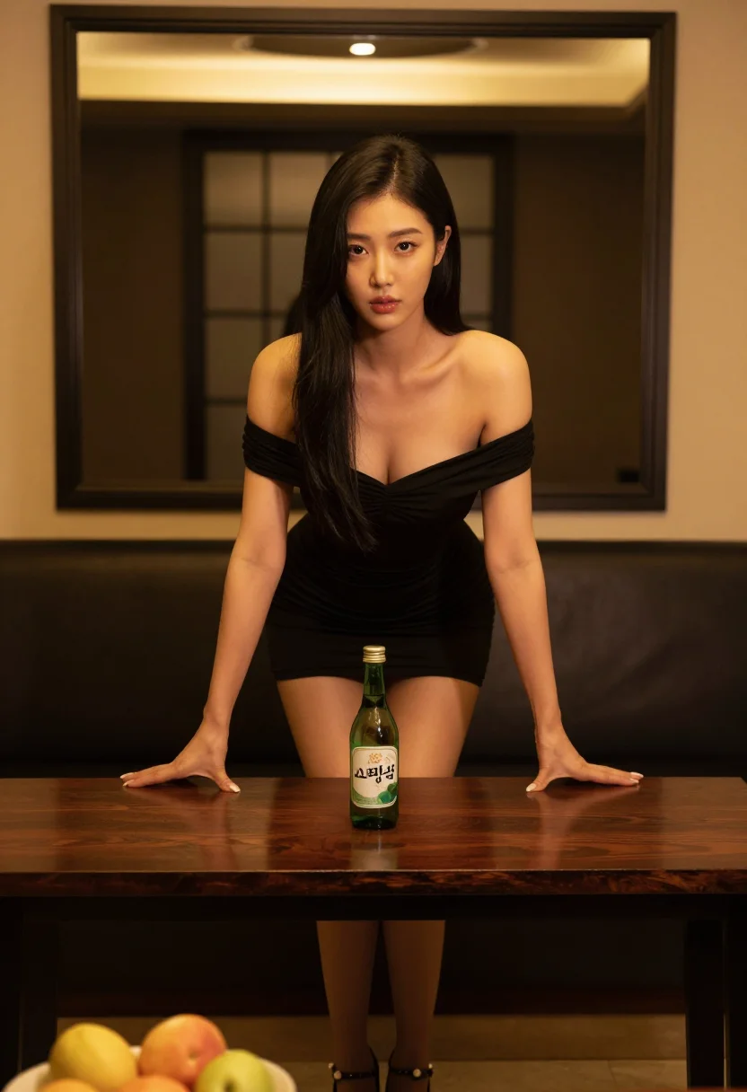 AI korean room salon sample — photograph of a grown woman, Korean, with warm porcelain ski