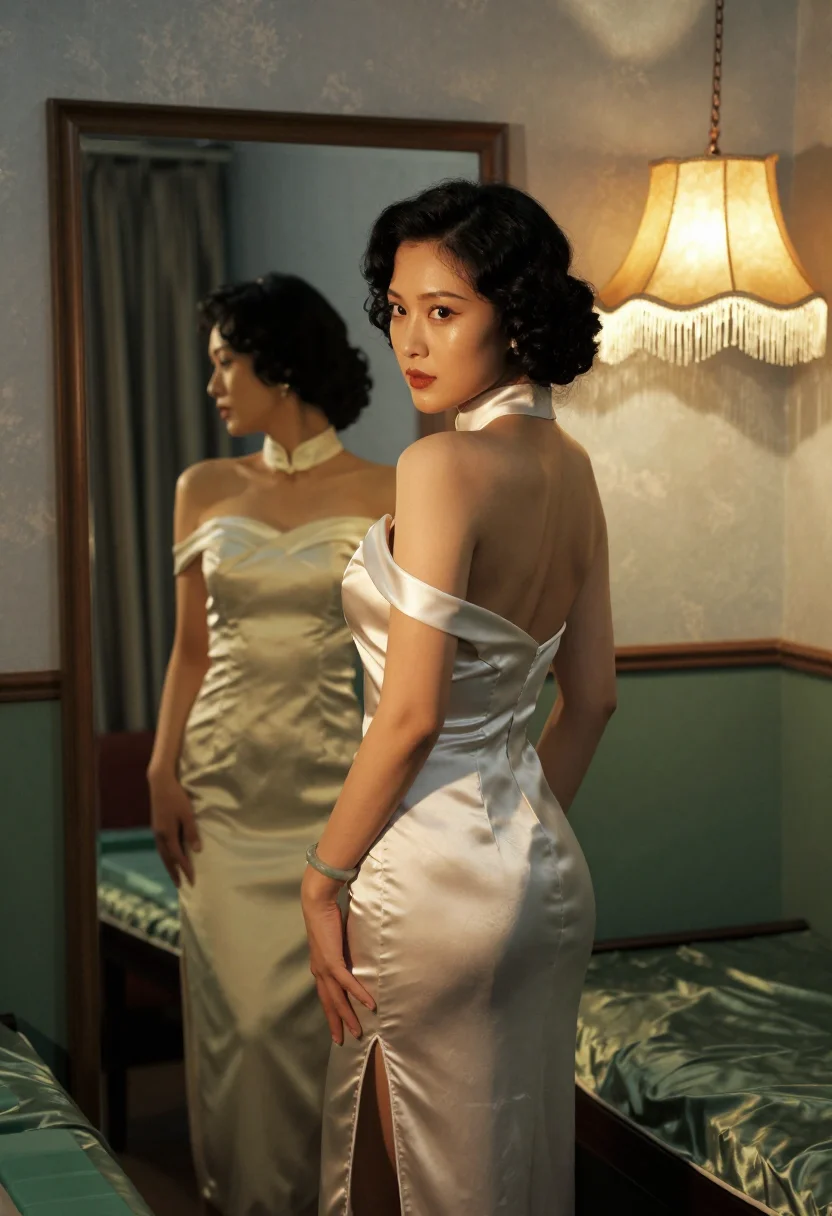AI mahjong parlour sample — three-quarter portrait, frogs and fringed lamp, amber light