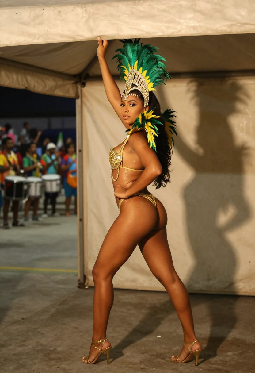AI passista sample — photograph of a grown woman, Brazilian, with warm golden-bro