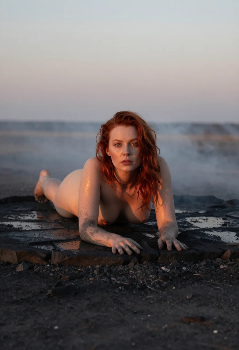 AI phoenix ashes sample — photograph of a grown woman, Western-European, with pale ski