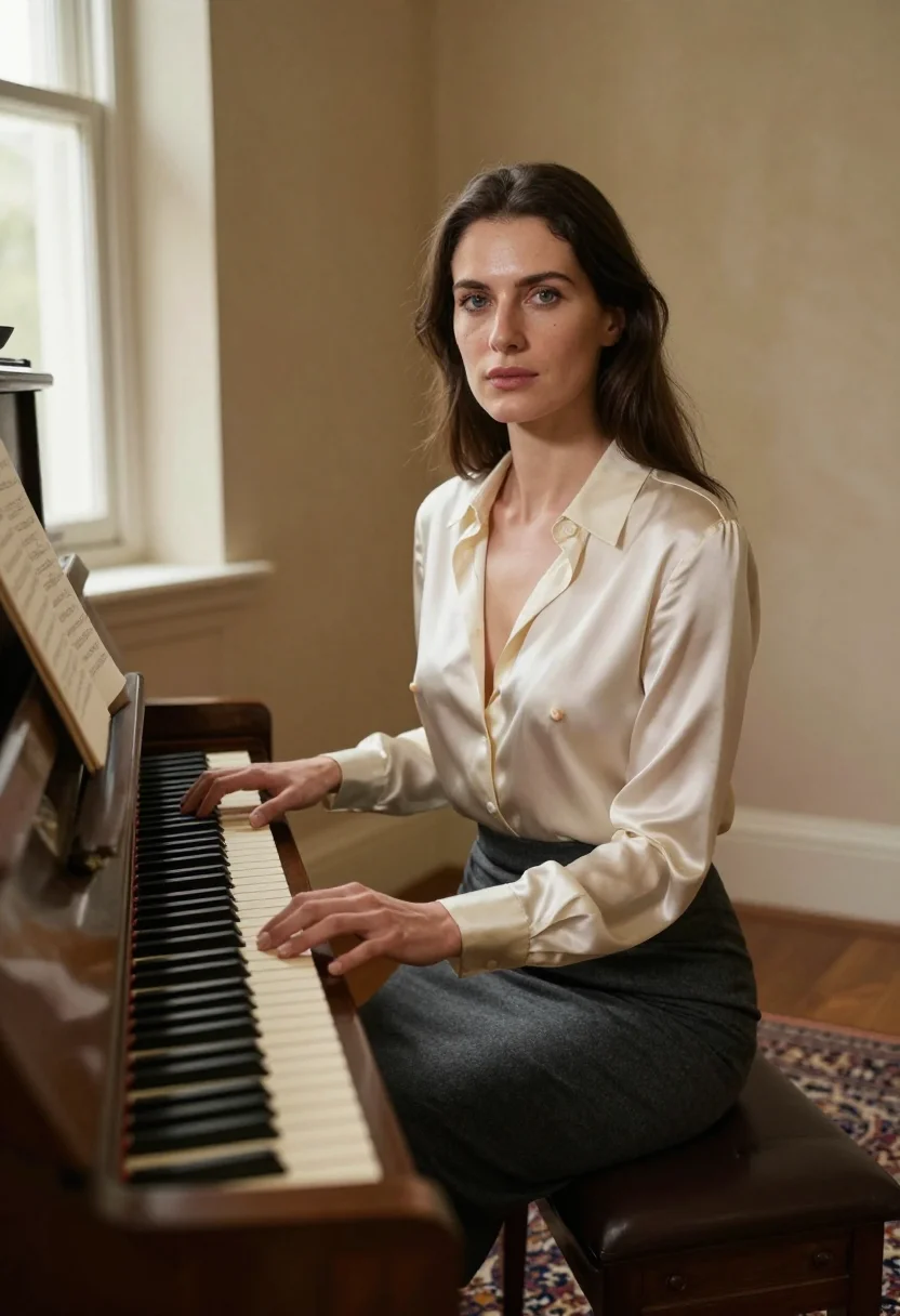 AI piano teacher sample — portrait of a woman, three-quarter-length portrait of an adu