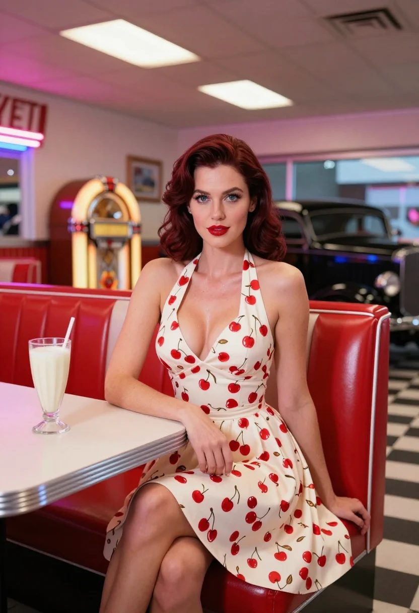 AI rockabilly sample — portrait of an adult woman, three-quarter-length portrait of