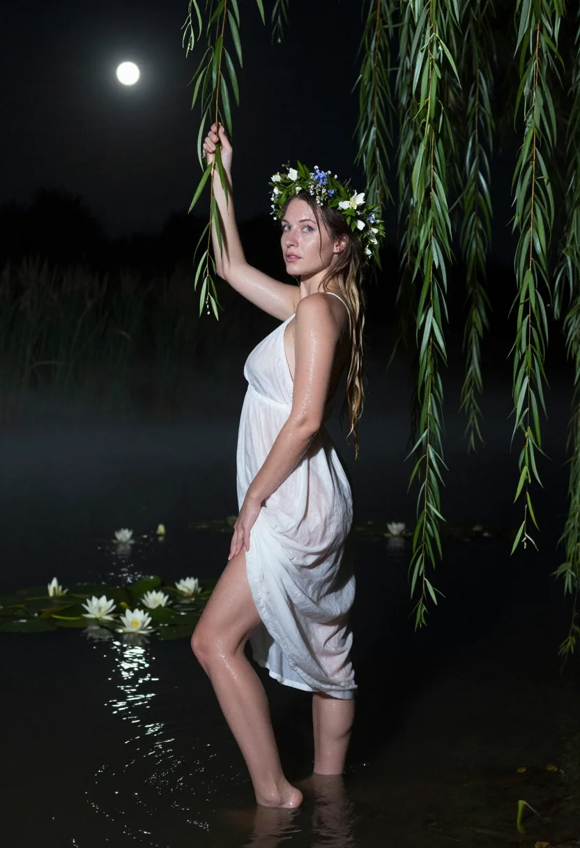 AI rusalka sample — portrait of a woman, full-length portrait of a Slavic woman 