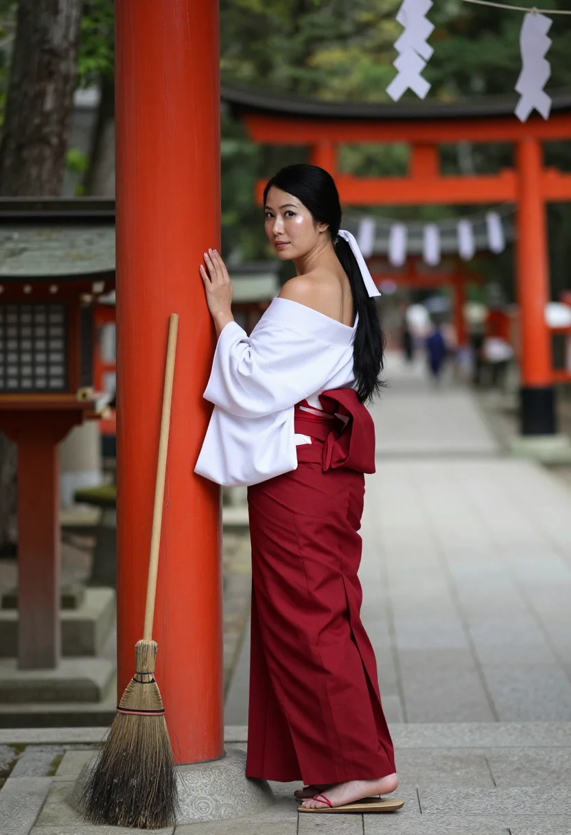 AI shrine maiden sample — portrait of a woman, full-length portrait of a Japanese woma