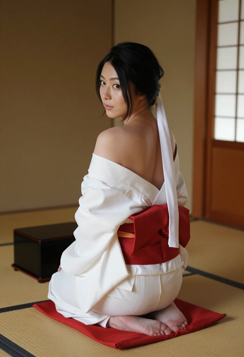 AI shrine maiden sample — portrait of a woman, three-quarter-length portrait of a Japa