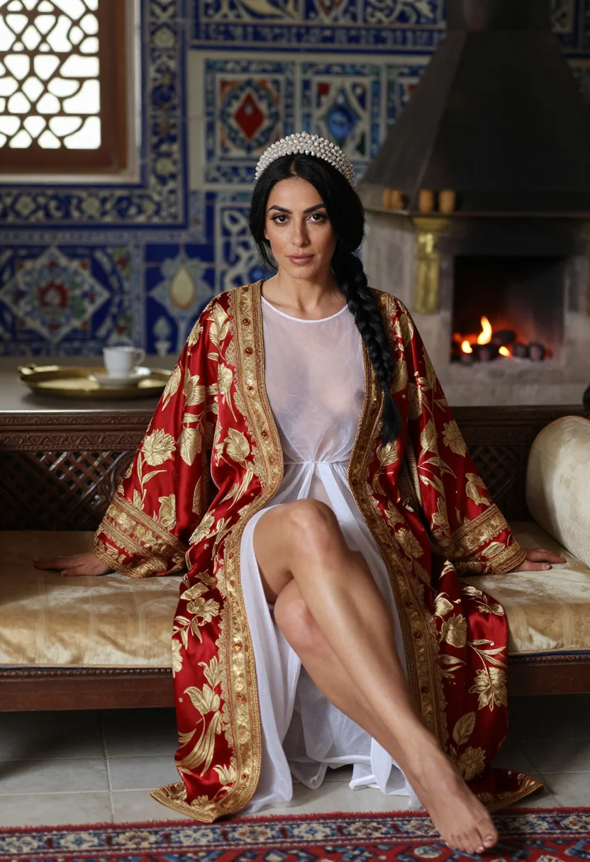 AI topkapi sultana sample — photograph of a grown woman, Turkish, with warm olive skin,