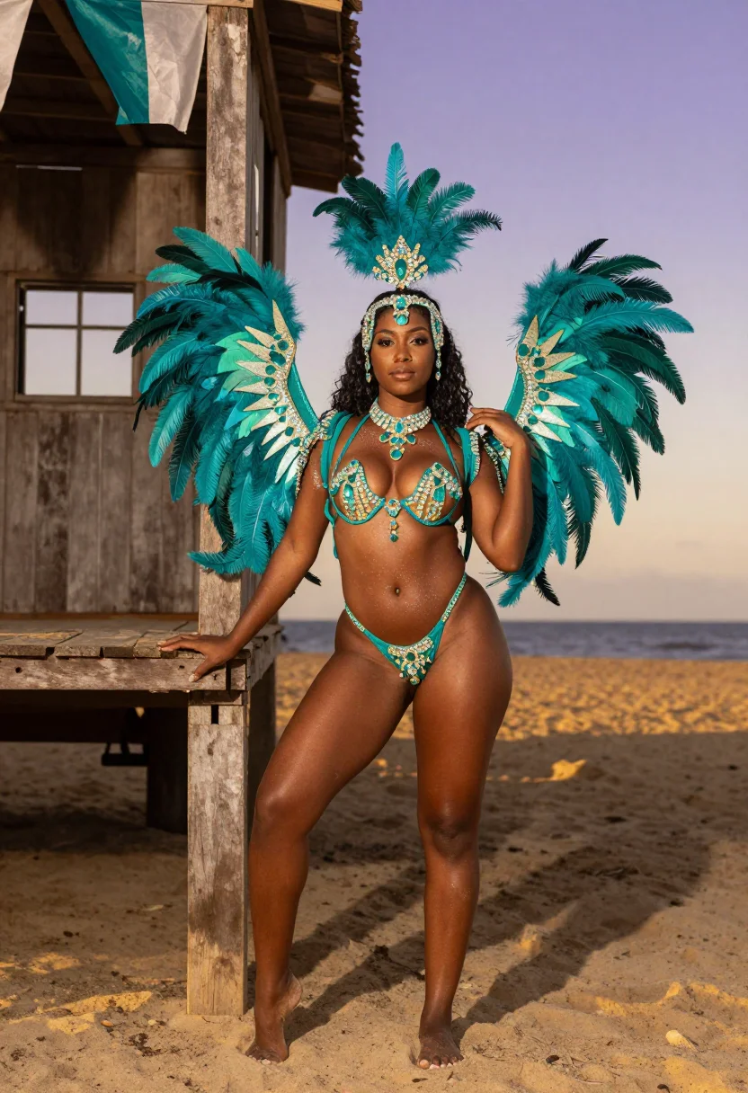 AI trinidad carnival sample — photograph of a grown woman, Trinidadian, in her late twenti