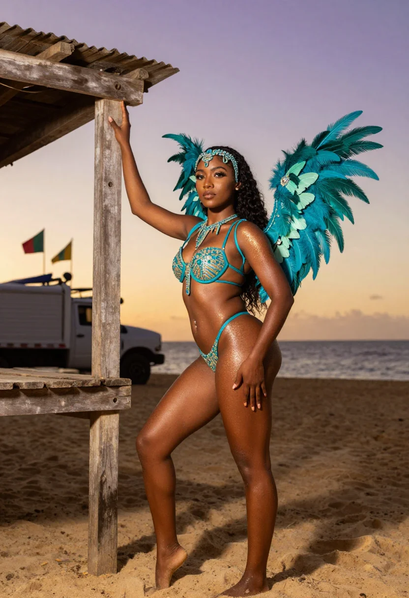 AI trinidad carnival sample — photograph of a grown woman, Trinidadian, in her late twenti