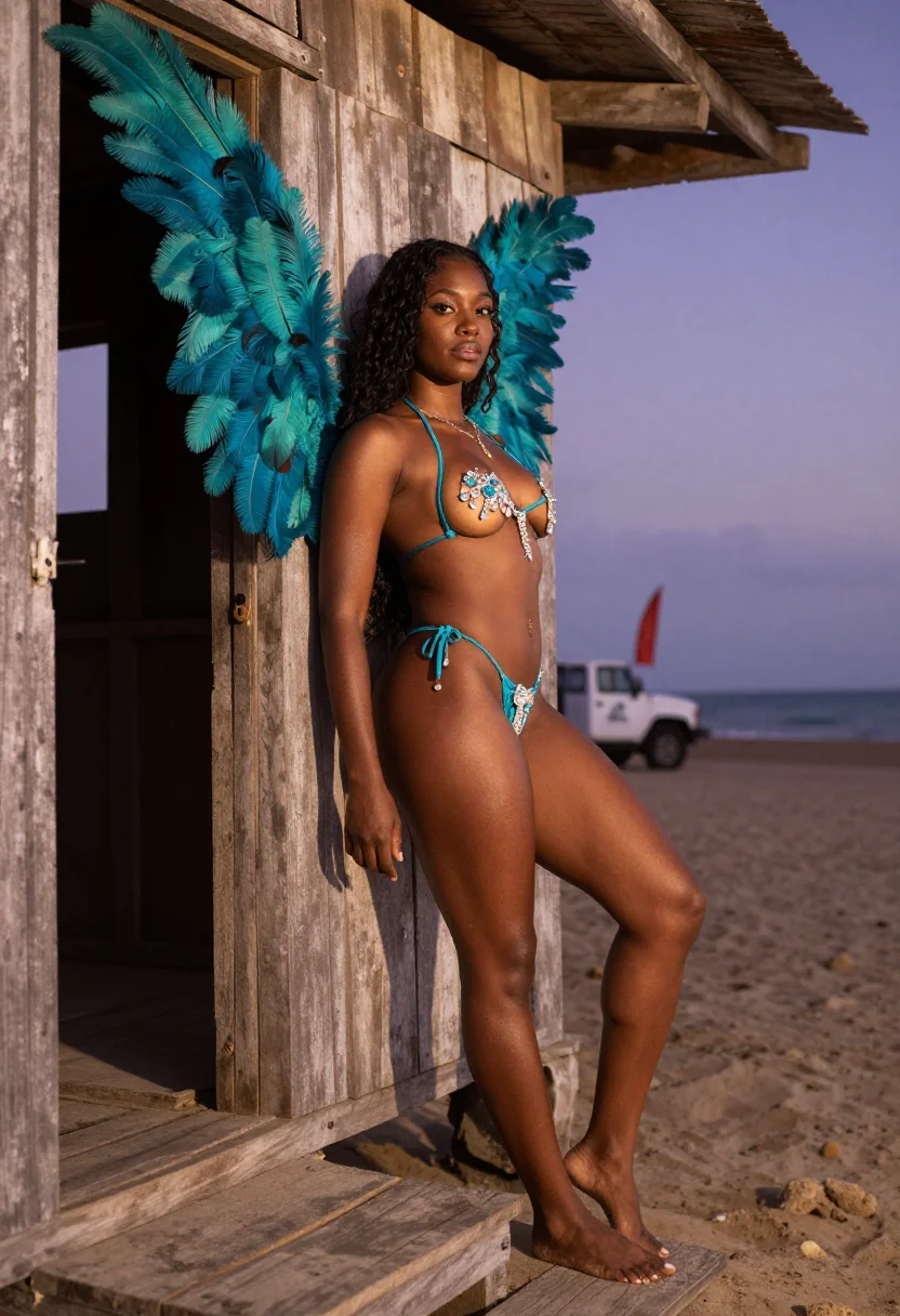 AI trinidad carnival sample — photograph of a grown woman, Trinidadian, in her late twenti